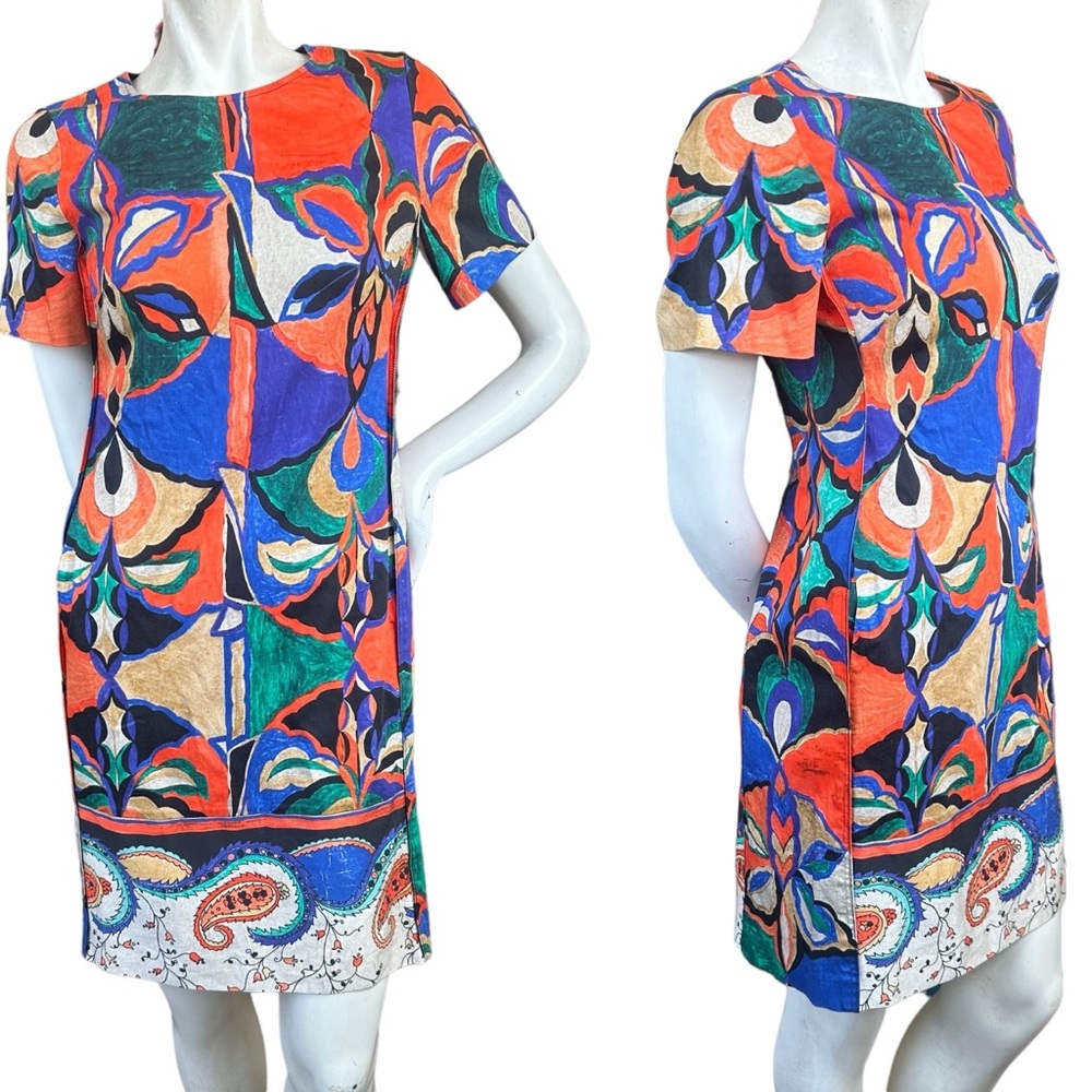KOBI HALPERIN Angie Mixed Print Stretch Poplin Dress in Orange Multi Size XS